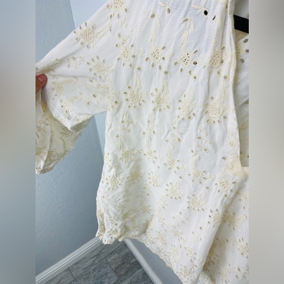 NWT Gypsy 05 Eyelet Cream Ivory Crochet Peplum Baby Doll Long Sleeve Blouse - Picture 3 of 8